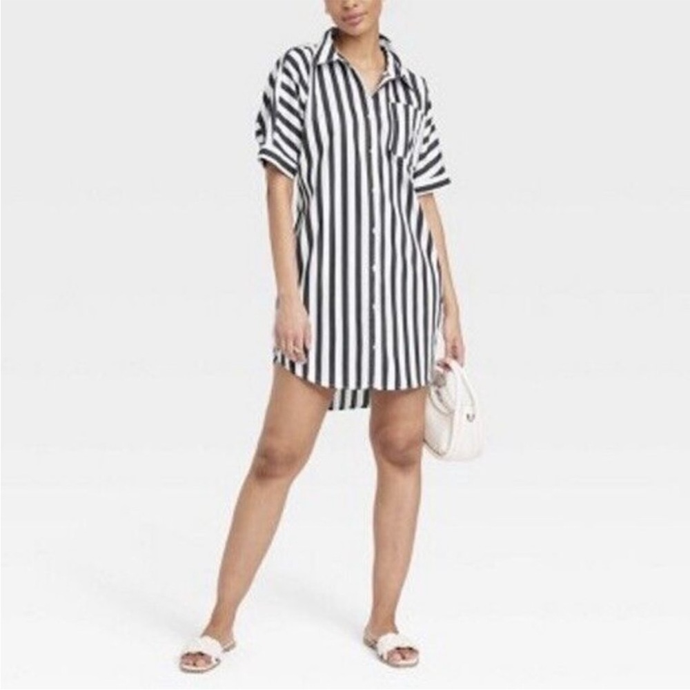 A new Day Navy/white stripped button up dress